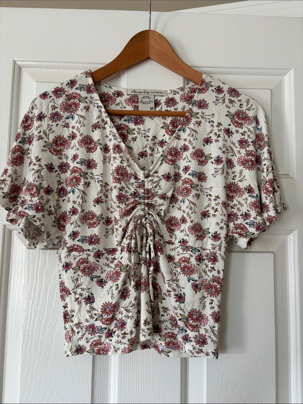 Pink Floral Crop Top w/Tie